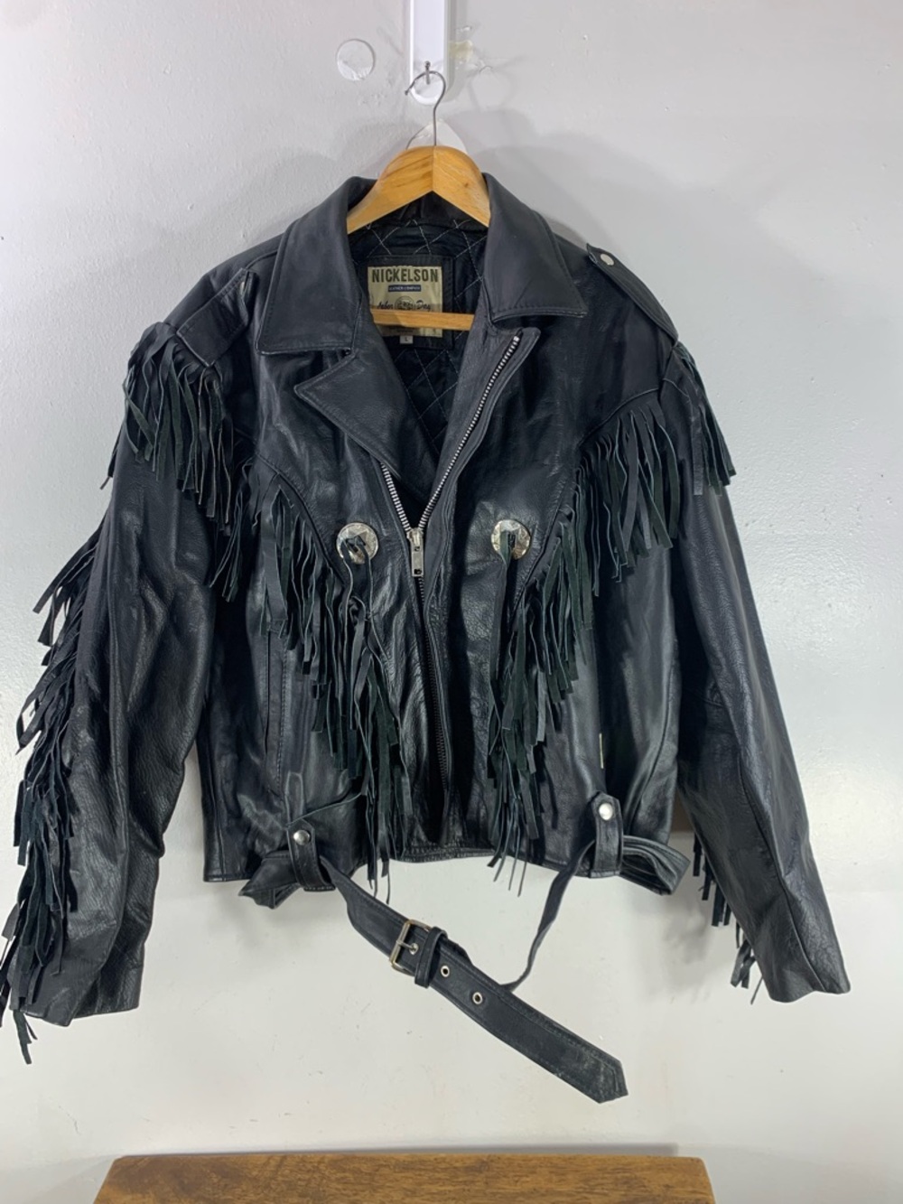 Vibtage 90s Nickelson black fringe leather biker jacket western cropped style